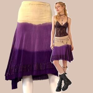 Gringo Hippie Skirt Purple Tan Metallic Medium Asymmetrical Midi Boho Vtg Y2K
